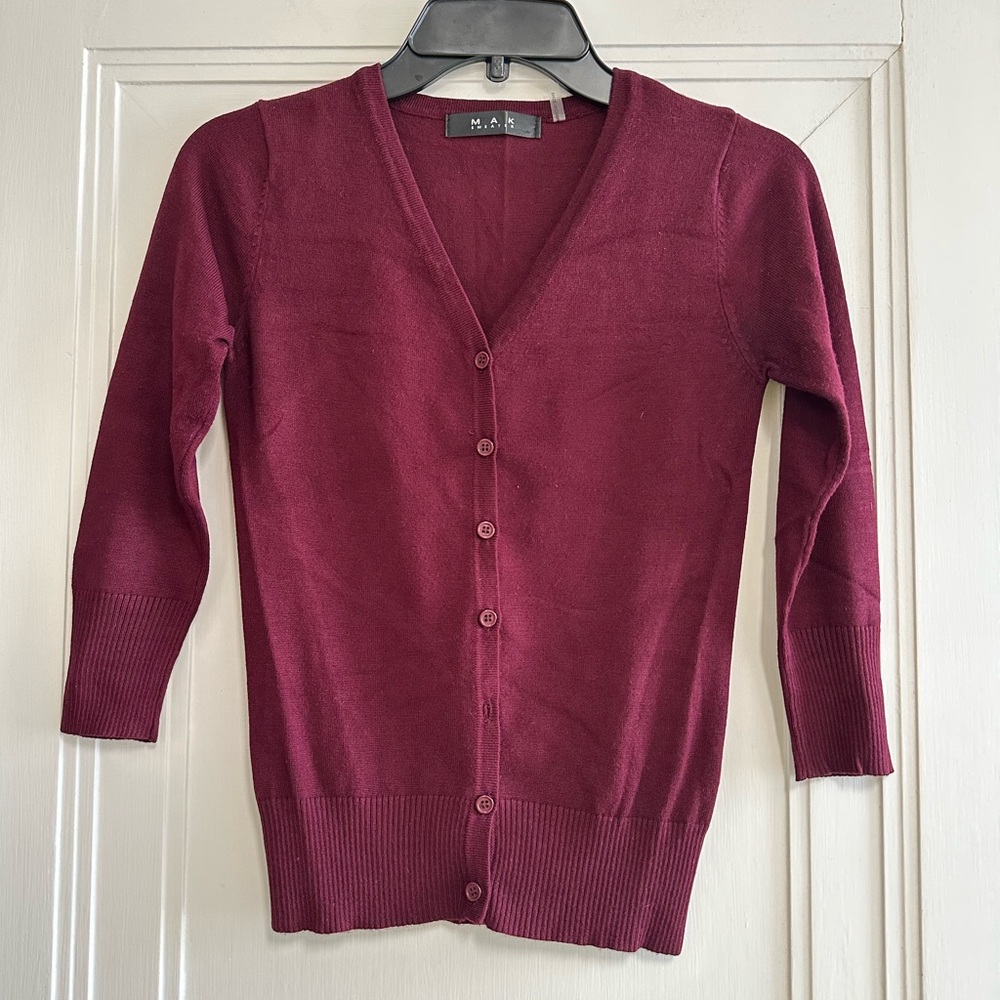 Worn once! Soft Maroon 3/4-Sleeve Women’s Cardigan - Size XS